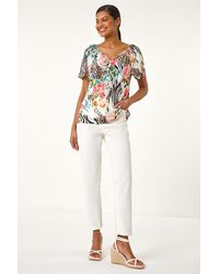 Roman - Animal Floral Notch Neck Top - Lyst
