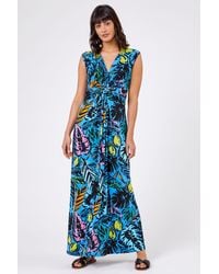 Roman - Palm Print Twist Waist Maxi Dress - Lyst