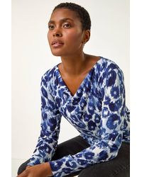 Roman - Animal Print Cowl Neck Tunic Top - Lyst