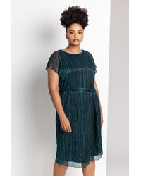 Roman Curve - Metallic Plisse Midi Dress - Lyst