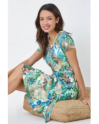 Roman - Tropical Print Belted Skater Dress - Lyst