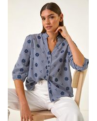 Roman - Floral Embroidered V-Neck Blouse - Lyst
