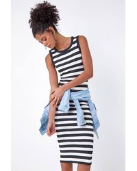 D.u.s.k - Fashion Ribbed Stripe Stretch Bodycon Midi Dress - Lyst