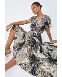 Roman - Animal Print Shimmer Tiered Maxi Dress - Lyst