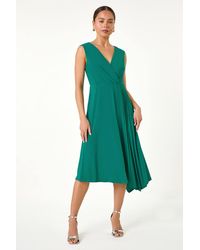 Roman Petite - Pleat Detail Stretch Wrap Dress - Lyst