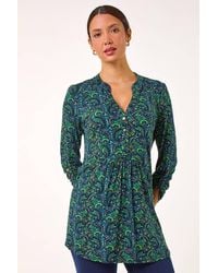 Roman - Paisley Print V-Neck Tunic Stretch Top - Lyst