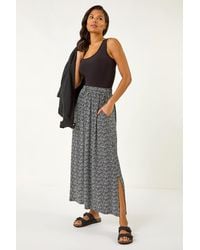 Roman - Animal Print Split Stretch Skirt - Lyst