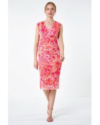 Roman - Abstract Spot Ruched Mesh Stretch Dress - Lyst