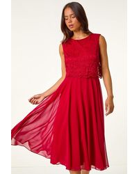 Roman Petite - Lace Overlay Midi Dress - Lyst