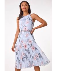 Roman - Floral Pleated Halter Midi Dress - Lyst