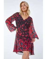 D.u.s.k - Rose Border Print Chiffon Dress - Lyst