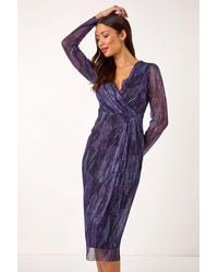 Roman - Foil Plisse Wrap Dress - Lyst