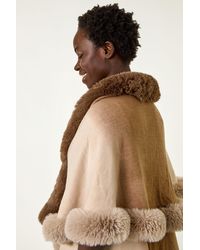 Roman - Contrast Faux Fur Trim Cape - Lyst
