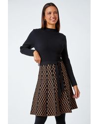 Roman - Contrast Skirt Ribbed Jumper Dress - Lyst