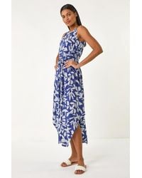 Roman - Leaf Print Tie Waist Midi Dress - Lyst