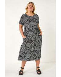 Roman Curve - Paisley Print Stretch Midi Dress - Lyst
