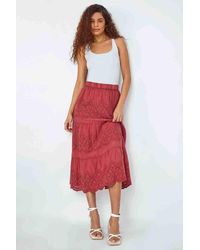 Roman - Broderie Elastic Waist A Line Tiered Midi Skirt - Lyst