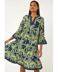 Roman - Palm Print V-Neck Tiered Dress - Lyst