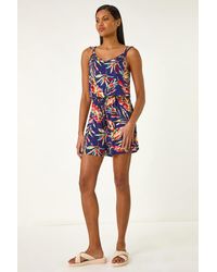 Roman - Multi Leaf Print Tie Playsuit - Lyst