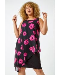 Roman Curve - Sleeveless Floral Chiffon Overlay Dress - Lyst