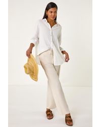 Roman - Elastic Waist Tie Front Linen Mix Trouser - Lyst