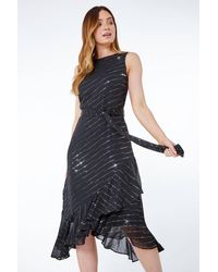 Roman - Sequin Frill Hem Midi Wrap Dress - Lyst