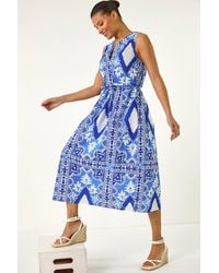 Roman - Abstract Halter Midi Dress - Lyst
