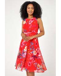 Roman Petite - Floral Print Buckle Detail Dress - Lyst