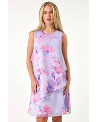 Roman Petite - Floral Print Tiered Chiffon Dress - Lyst