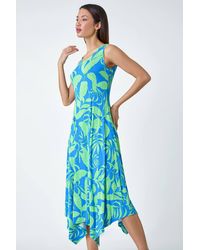 Roman - Tropical Print Pleated Maxi Stretch Dress - Lyst