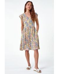 Roman Petite - Aztec Print Frill Pocket Dress - Lyst