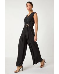 Roman - Metallic Belt Draped Stretch Jumpsuit - Lyst