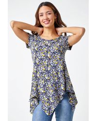Roman - Floral Hanky Hem Stretch Tunic Top - Lyst
