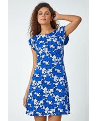 Roman - Floral Print Frill Sleeve Stretch Dress - Lyst
