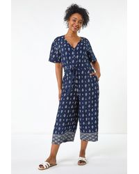 Roman Petite - Print V-Neck Cropped Jumpsuit - Lyst