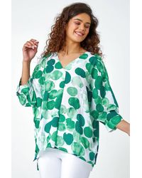 Roman - Spot Print Relaxed V-Neck Woven Top - Lyst