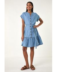Roman - Denim Tiered Shirt Dress - Lyst