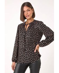 Roman - Spot Print Foil Tie Neck Top - Lyst