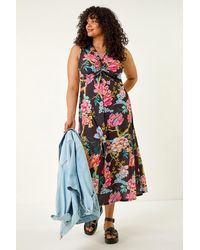 Roman Curve - Twist Front Floral Stretch Maxi Dress - Lyst