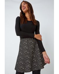 Roman - Animal Print Skater Stretch Skirt - Lyst