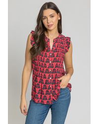 Roman - Sleeveless Frill Detail Floral Blouse - Lyst