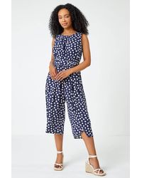 Roman Petite - Polka Dot Cropped Jumpsuit - Lyst