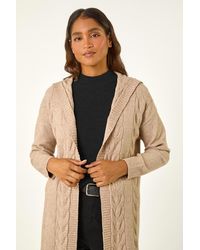 Roman - Cable Knit Hooded Cardigan - Lyst