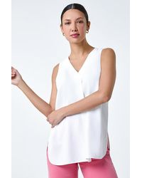 Roman - V-Neck Sleeveless Pleat Chiffon Vest Top - Lyst