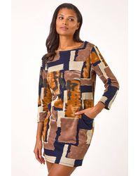 Roman - Geometric Print Pocket Shift Dress - Lyst