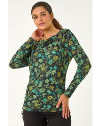 Roman - Ruched Floral Cowl Neck Top - Lyst