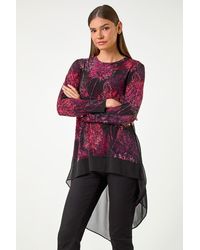 Roman - Foliage Puff Print Chiffon Hem Top - Lyst