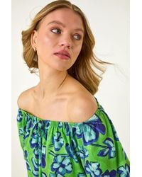 Roman - Floral Print Bardot Stretch Top - Lyst