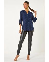 Roman - Metallic Linear Floral Stretch Shirt - Lyst