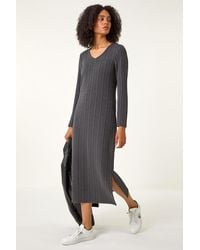 Roman - Wave Textured V-Neck Midi Dress - Lyst